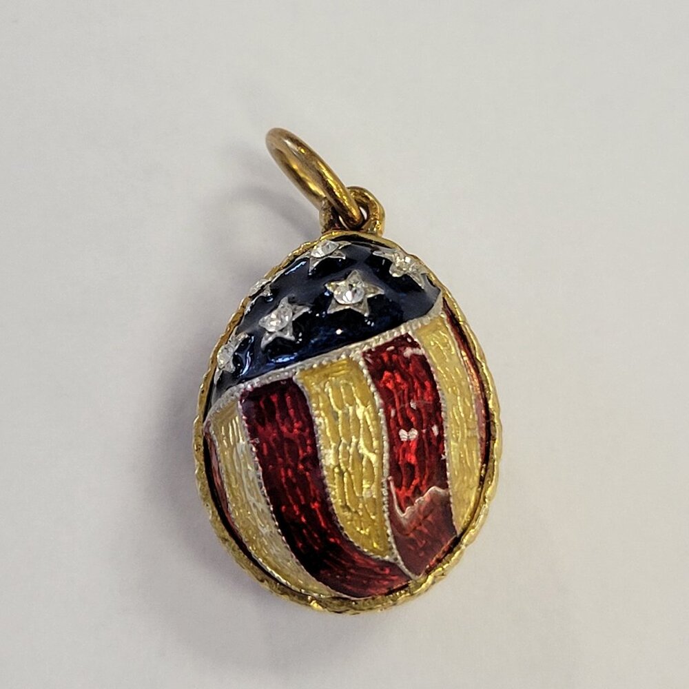 Enamel Egg Shaped American Flag Charm Pendant
